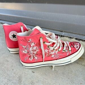 Converse Chuck 70 High Floral Embroidery - Pink Coral Women's Shoes Size 7.5